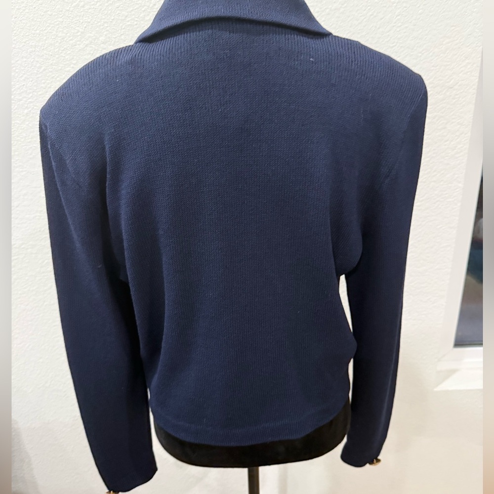 St. John Separates Navy Santana Knit Jacket Gold Logo Buttons Size L - Picture 4 of 12